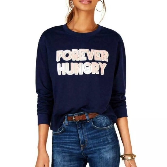 Rebellious One Tops - REBELLIOUS One Forever Hungry Pearly Graphic Long Sleeve Tee Women’s XS Cropped